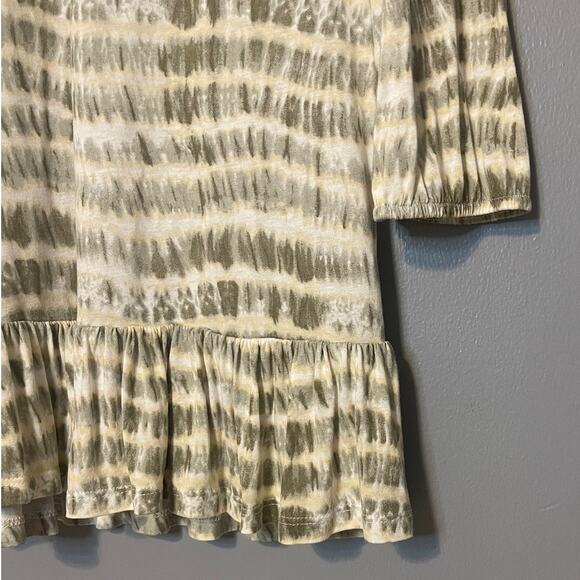 Lascana Medium Tie Dye Tunic Blouse Ruffle Bottom Tie Neck 3/4 Sleeve - Picture 4 of 7